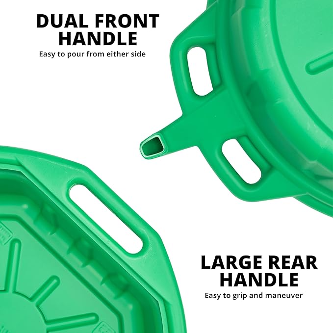 NEIKO 20761A 4 Gallon (16L) Anti-Splash Drain Container with Non-Spill Pour Spout, Heavy-Duty Plastic Drip Catcher for Vehicle Fluid Changes, Antifreeze Green