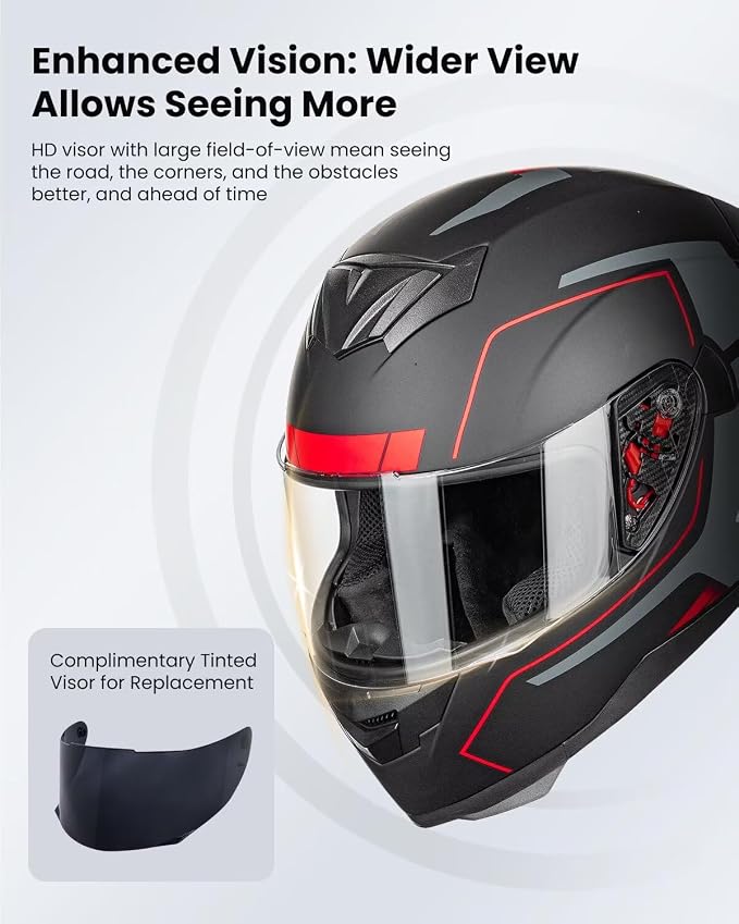 ILM Full Face Motorcycle Helmet for Motocross Street Bike DOT Certified 2 Visors Model-317(Red Black, M)