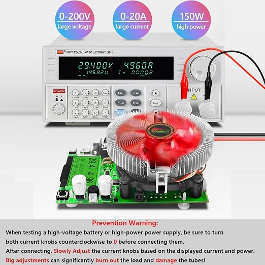 MakerHawk Electronic Load Tester - USB Load Tester 150W 200V 20A Resistor Adjustable Constant Current Battery Capacity Tester Module Intelligent Dischar
