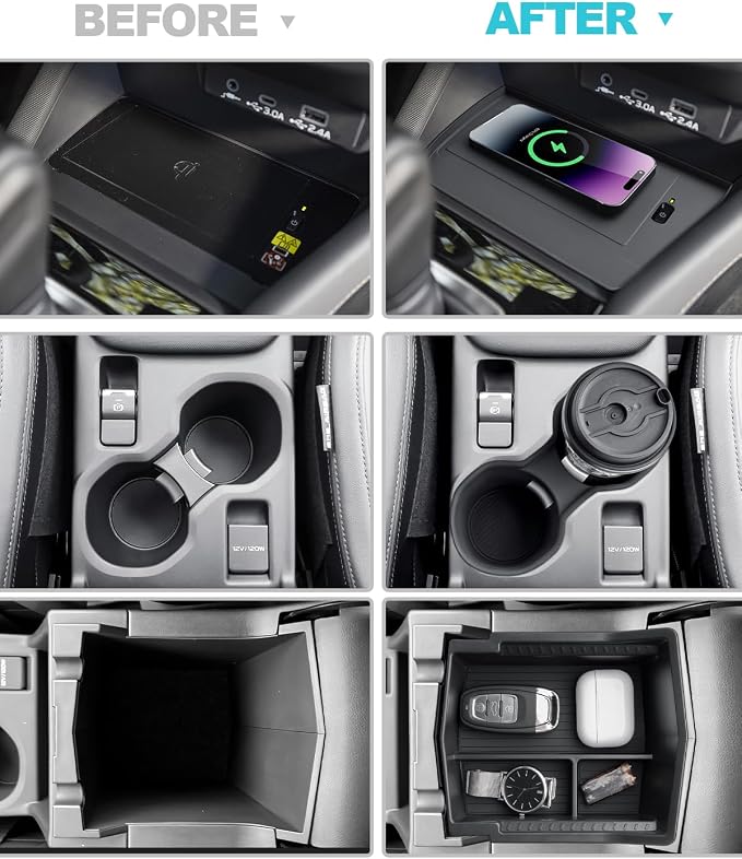 CDEFG 3PCS for 2025 Subaru Forester Center Console Organizer Tray, Forester 2025 Accessories Middle Console Cup Holder Wireless Charging Pad Storage Box (NOT for Wilderness, Not for All 2026 Models)