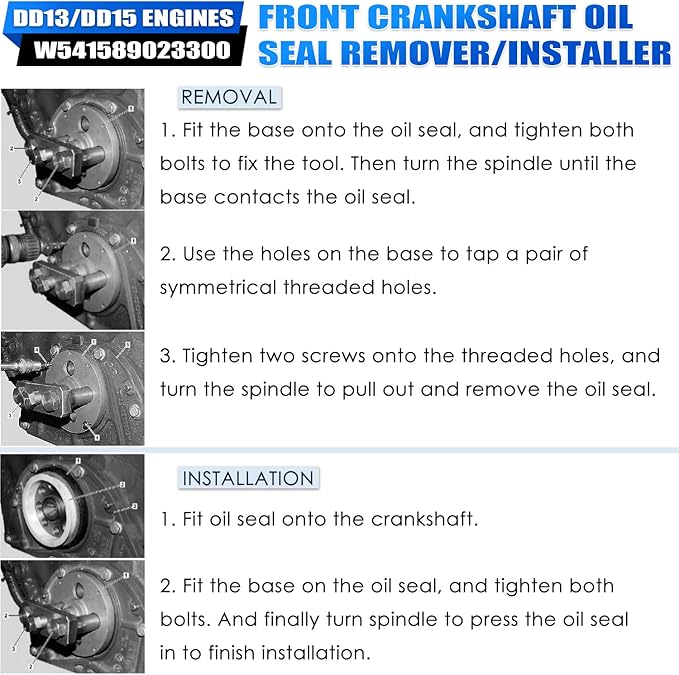 Yoursme Front & Rear Crankshaft Oil Seal Remover and Installer Tool Kit for Detroit Diesel DD13/DD15 Engines Alternative to W541589023300 W541589003400 W470589004300
