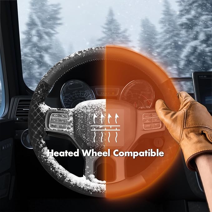 MEWANT Hand Stitch Steering Wheel Cover for 1500 2012-2018 1500 Classic 2019-2023 2500 3500 5500 2012-2018 Black Microfiber Leather Diamond Embossed Athsuede Interior Accessories