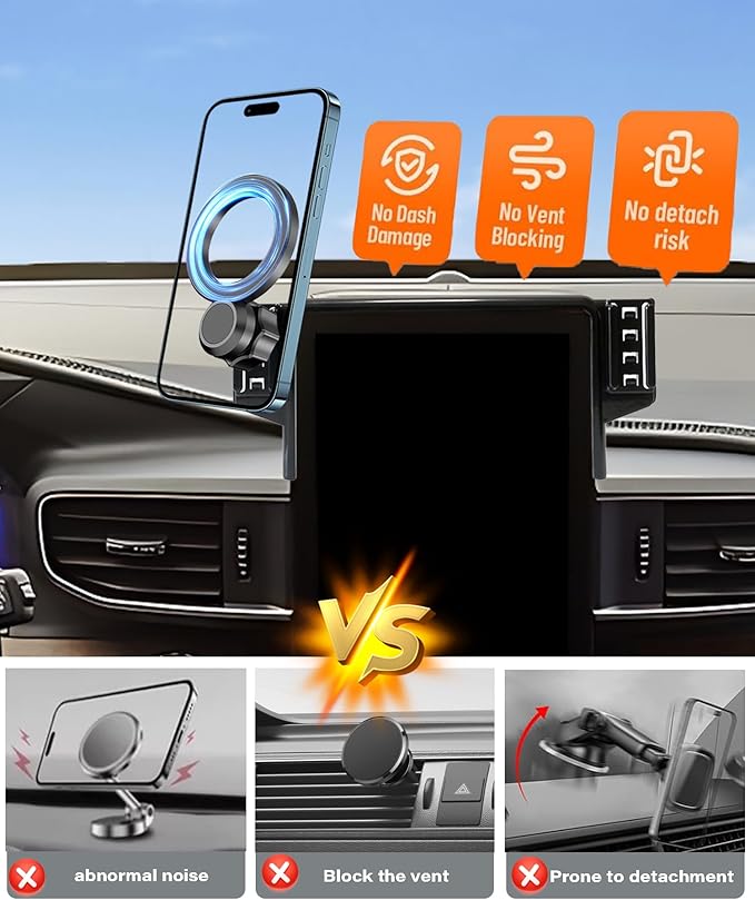Magnetic Car Phone Mount for 2020 2021 2022 2023 2024 Ford Explorer Accessories,for MagSafe Strong Magnets Cell Phone Holder 10.1-Inch Screen Cradles,with Portable Phone Gripper 360° Rotation