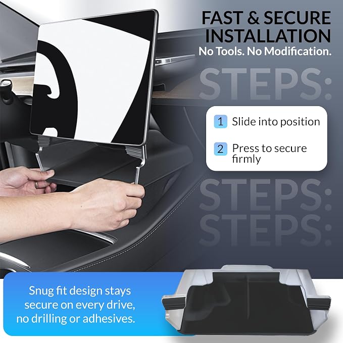 Tesla Model Y Under Screen Organizer (2021-2024) & Model 3 (2017-2023) – Hidden Center Console Storage Tray, Anti-Slip Silicone, ABS Interior Accessory - Black