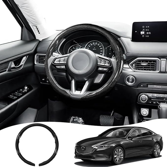 Car Steering Wheel Cover for Mazda 3, 5, 6, CX-3, CX-5, CX-30, CX-50, CX-9, CX-90, MX-5 Carbon Fiber Pattern Protective Cover - Black Compatible with 15-inch Wheels Decorative Modification Accessories