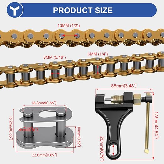 YOXUFA 420 Chain 132 Links Replacement for 110cc 125cc 70cc 50cc SSR TaoTao Apollo Coolster Kazuma Pit Dirt Bike ATV 4 Wheel Predator 212 Coleman CT200U Baja MB200 Mini Bike Go Kart Gold Parts