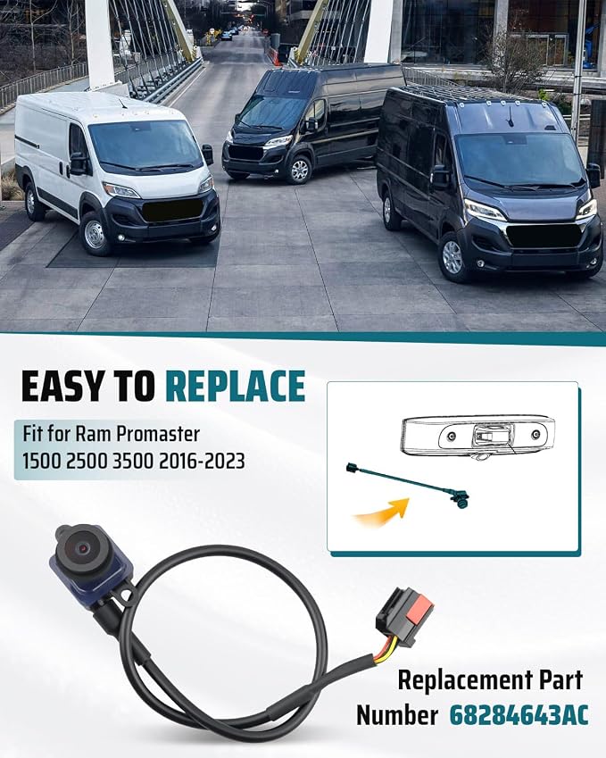 68284643AC Rear View Backup Camera Fit for Ram ProMaster 1500 2500 3500 2016-2023, Reverse Camera Replacement, HD Night Vision Waterproof