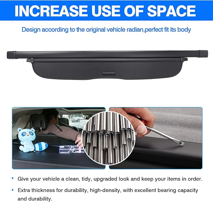 Powerty Retractable Cargo Cover for 2012-2016 Honda CRV, Canvas Texture Trunk Cover Privacy Screen Rear Security Shade for CR-V Accessories