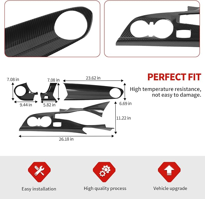 Jimen Fit for Chevrolet Camaro 2016-2024, 4PCS Center Console Dashboard Trim & Gear Shift Panel Cover