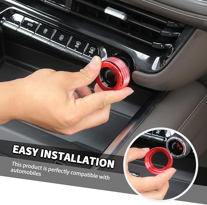 Jimen for Tahoe Center Console Knob Covers, 7PCS AC Air Conditioning Volume Control Button Headlight Switch Trim Ring Fit for Chevrolet Tahoe 2024-2025 (Red)
