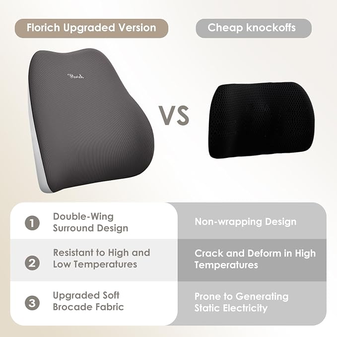 FLORICH Car Seat Cushion and Lumbar Support Pillow, Ergonomic Memory Foam Driving Seat Cushions for Back & Sciatica Pain Relief, Non-Slip Cushion for Car, Office, Truck, Wheelchair, Gaming Chair-Gray