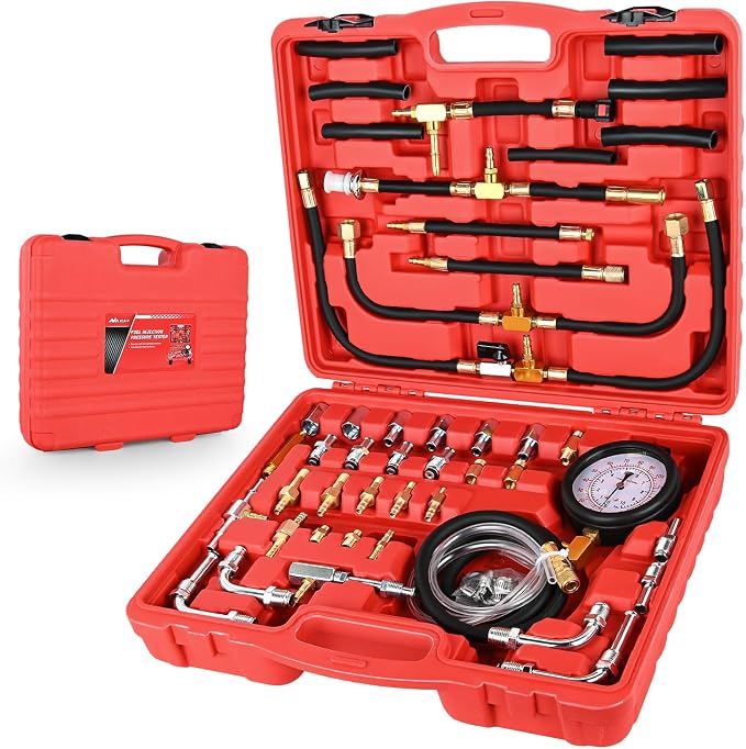 Nilight Fuel Injection Pressure Tester Kit, 0-140 PSI Fuel Pressure Gauge Master Automotive Test Tool for Most Car Truck Motorcycle SUV ATV RV