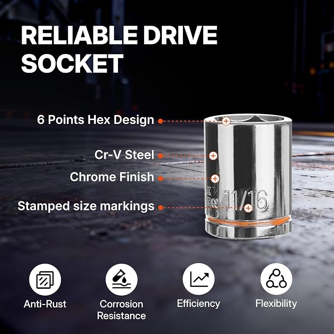 BLACK CANYON 3/8 in Socket Set 36 Piece, Standard Drive Socket Set, 6-Point Metric/SAE, Premium Cr-V Steel Chrome Finish with 90-Tooth Ratchet & Heavy-Duty Case
