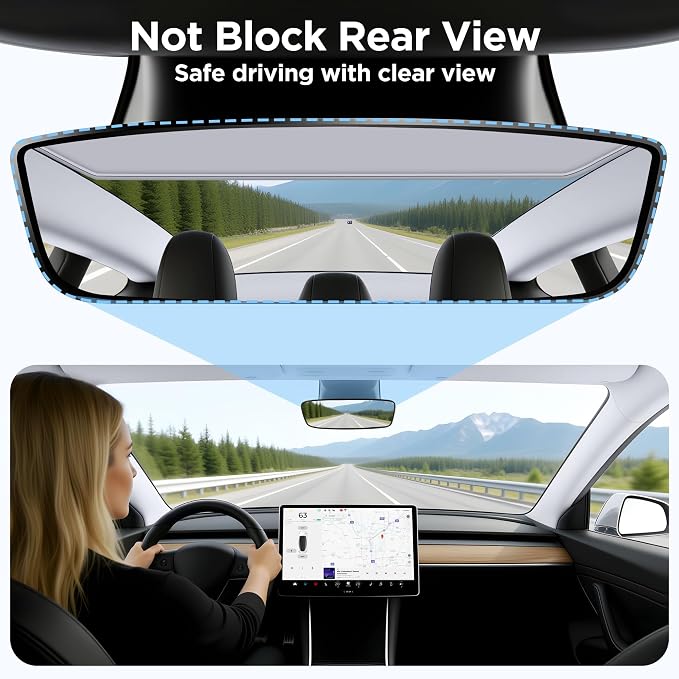 2026 Upgraded for Tesla Model 3 Accessories Sunshade Roof [No Sag, Ice-Crystal Cooling Coatings] Heat Insulation Glass Roof Sun Shade for Tesla Model 3 Accessories 2022-2026 Black