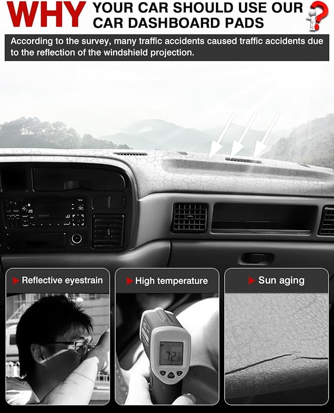 Autorder Dashboard Cover Mat for 1994-1997 Dodge Ram 1500 2500 3500 Accessories Dash Cover Flannel Dash Mat Sunshade Glare UV Rays Protector
