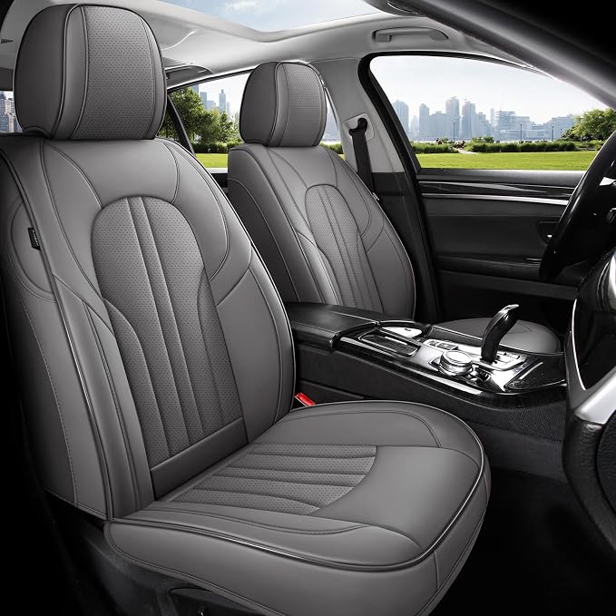 MINGBRON Car Seat Covers Full Set, 5 Seats Comfortable Faux Leather Seat Covers for Cars, Waterproof Automotive Seat Covers, Luxury Universal Fit Seat Covers for SUV, Sedans, Pick-up Trucks (Gray)