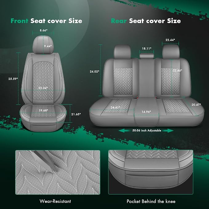 SCITOO Full Set Seat Covers,Universal Gray Seat Covers,Fit most Vehicle | Waterproof&Leather Car Seat Covers,Airbag-compatible,Detachable design, easy to install & remove,Fits for Chevrolet, For Ford
