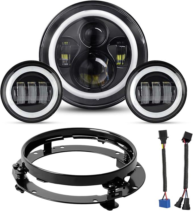YEEGO DIRECT 7 inch Motorcycle LED Headlight 4.5 inch Fog Passing Lights for Road Kin-g Ultra Clas-sic Elec-tra Street Gli-de Tr-i Cv-o Heri-tage Sof-tail Slim Delu-xe Fat-boy, DOT Approved(Black)