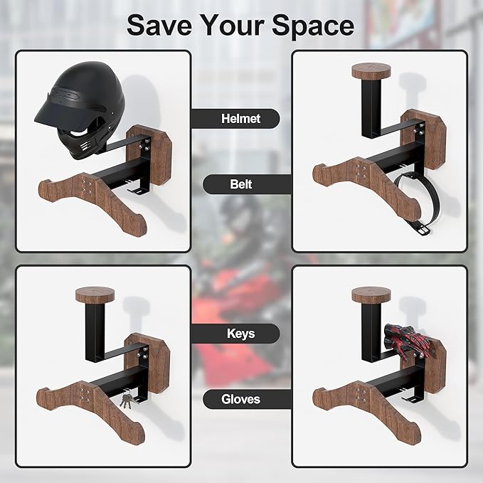 JAGASOL Motorcycle Helmet Holder Wall Mount, Heavy-Duty Tactical Helmet Accessories, Versatile Wall Rack for Motorcycle and Football Gear Storage, Space-Saving Design, Brown