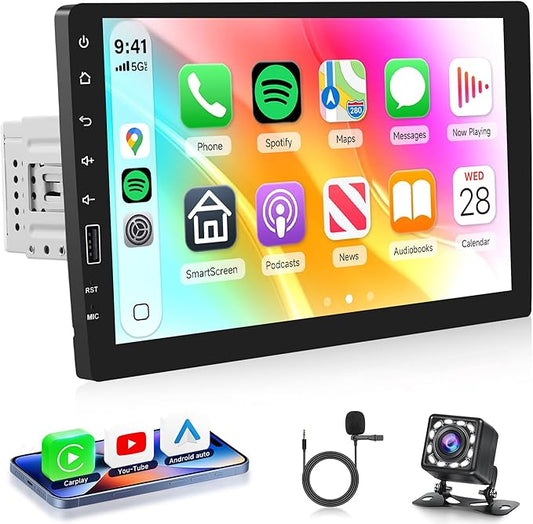 Single Din Radio 9 Inch IPS Touchscreen Car Stereo, Wireless CarPlay Android Auto, 1 Din CarPlay Radio Bluetooth, FM/AM/RDS, You-Tube Video, EQ, SWC, Backup Camera