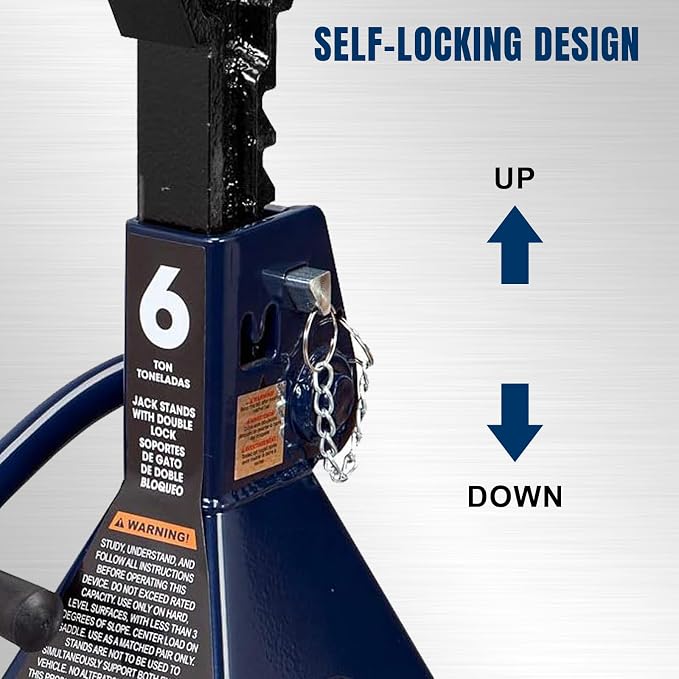 Big RED AT46002AUR Torin Double Locking Steel Jack Stands, 2 Pack, 6 Ton (12,000 lb), Blue