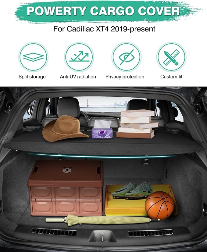 Powerty Cargo Cover for 2019-2024 2025 Cadillac XT4 Accessories Trunk Cover Trunk Shielding Shade Cargo Luggage Cover(Can Withstand The Load)