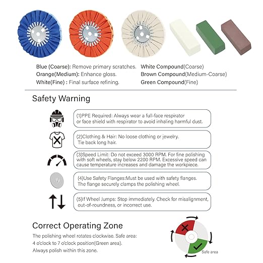 9 Pcs Airway Buffing Wheel Kit 8 Inch Polishing Wheel and Polishing Compound for Angle Grinder Buffing Rake Buff Safety Flange Aluminum Polishing Kit 8" in Diameter 5/8" in Arbor Hole