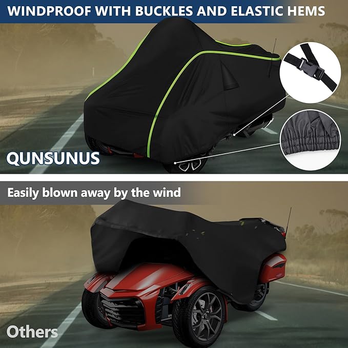 QUNSUNUS Waterproof Motorcycle Cover for Can-Am Spyder F3 2016-2023, 420D Heavy Duty Trike Cover with Wind, Sun, UV and Dust Protection