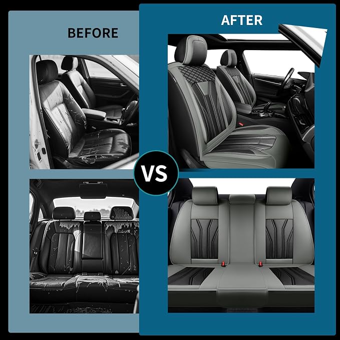 Fit Accord Car Seat Covers Premium Leather for Honda Accord 2010-2025 2026. Waterproof， Anti-Slip, Scratch-Resistant & All-Weather Seat Cushion Protector (Full Set, Gray&Black)