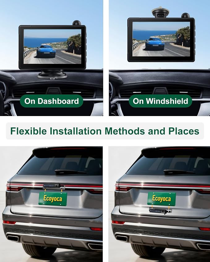 Solar Wireless Backup Camera 5'' HD Split-Screen Monitor Reversing Camera Stable Signal Dual Channel Back Up Kit Easy Installation Night Vision Waterproof Reverse Camera for Car RV Van SUV