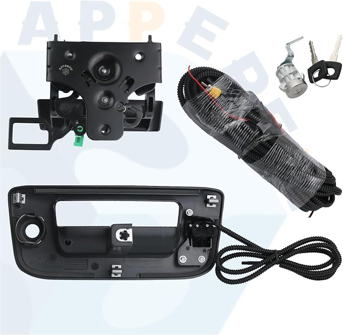 Backup Camera with Tailgate Handle & Bezel Trim & Lock Cylinder Compatible with 2007-2014 Chevrolet Chevy Silverado, GMC Sierra Truck 1500 2500 3500 Tailgate Parts