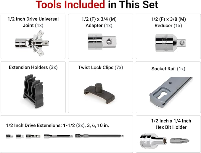 TEKTON Extension and Accessory Set with Rail, 9-Piece | SHA92101