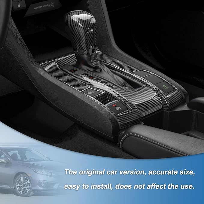 Carbon Fiber Center Console Gear Shift Panel Cover Compatible with Honda Civic 10th Gen 2016-2021