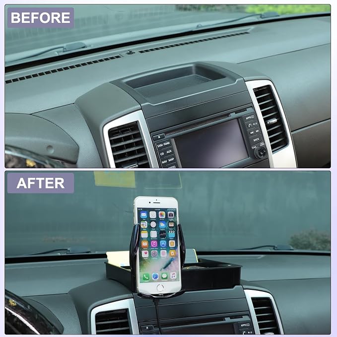 Dash Organizer Tray with Phone Holder Compatible with Nissan Frontier 2009-2017,ABS Car Dashboard Storage Box Organizer Holder Tray Mobile Phone Mount Interior Accessories (Style-F)