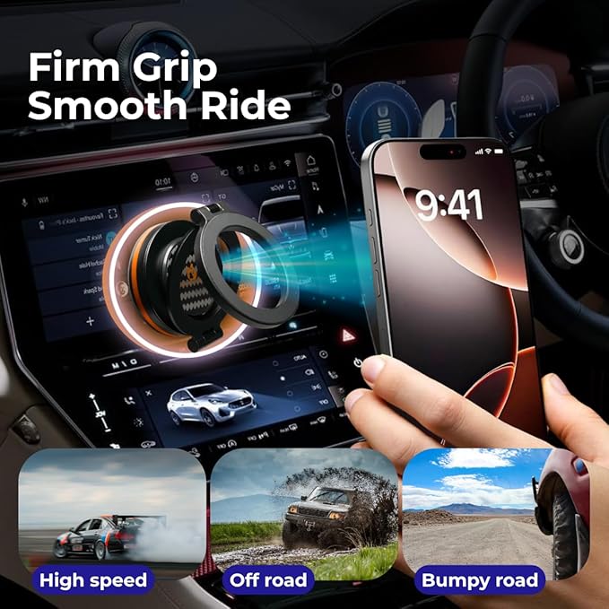Grip Gear Vacuum Magnetic Car Phone Holder 360° Adjustable Suction Cup Phone Mount for Cell Phone Holders for Your Car/Gym/Home Mount for iPhone & Android