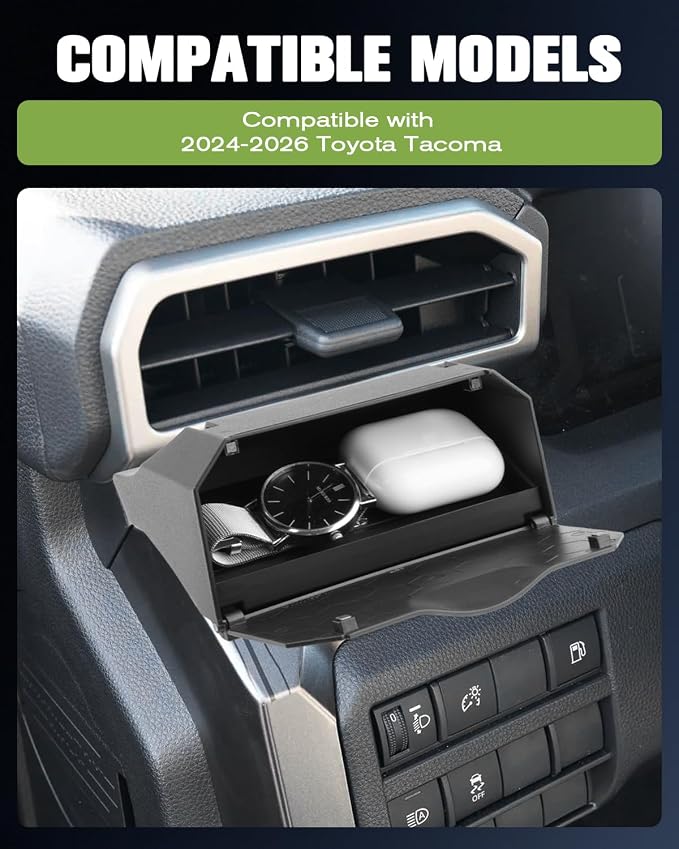 for Toyota 2026 Tacoma Driver's Air Vent Storage Tray with Lid for 2026 Tacoma Air Vent Cubby Storage Bin for 2024 2025 2026 Tacoma Accessories Driver Side Extra Storage Organizer Holds Change Key