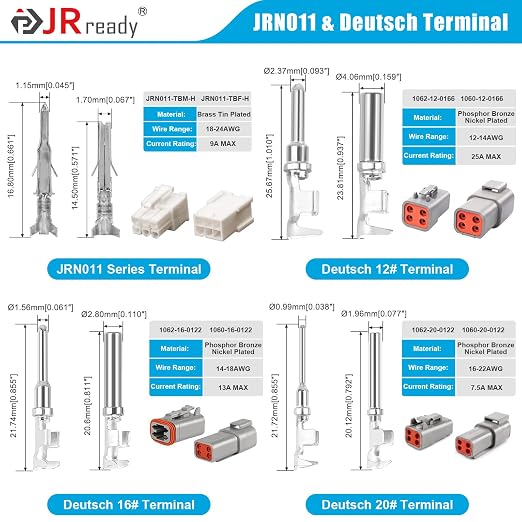 JRready ST6531 Pin Connectors Male Female Crimp Contact Pins Terminals Kit Deutsch 12 16 20 Molex MLX 093” 062” Micro-Fit Mini-Fit Jr. Superseal 1.5 Terminal with Pin Extractor Removal Tool 1310Pcs