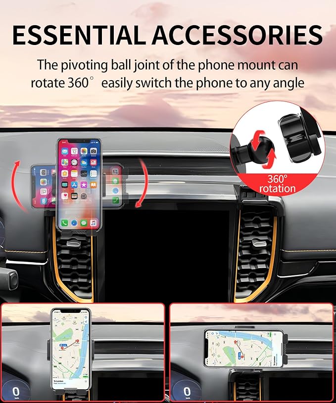 Car Phone Holder for 2023-2026 Ford Ranger Accessories 12.1 Inch Screen Fixed Clip Adjustable 360 Degree Rotation Cell Phone Mount Hands Free Clamp Cradle
