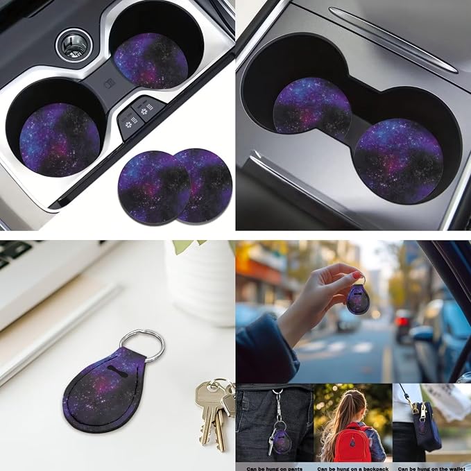 Galaxy 12Pcs Car Seat Covers Full Set Car Seat Belt Cover Steering Wheel Cover Armrest Cushion Cup Coasters and Keychain Holder Suitable for Most Cars,SUV