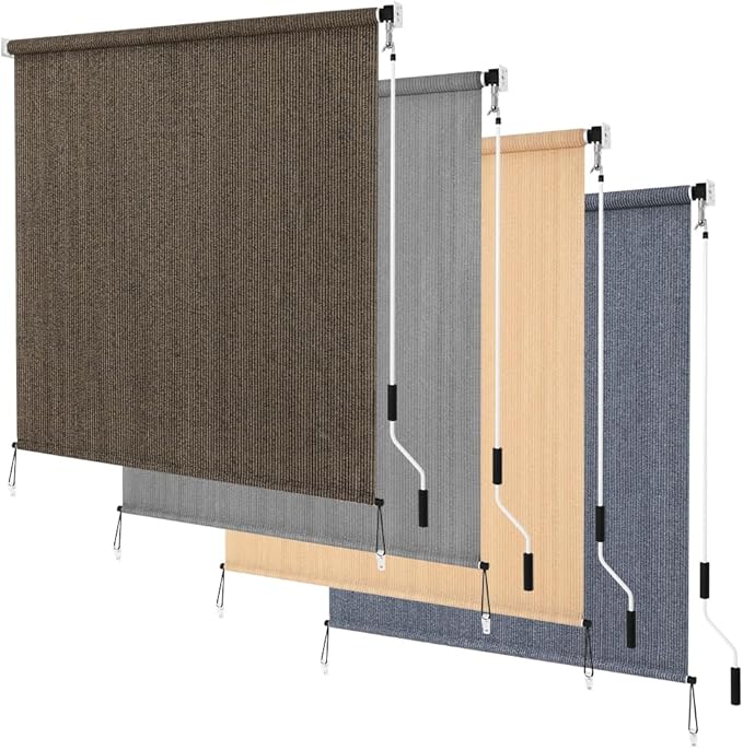KELIXU Patio Shades Roll Up Outdoor Blind, 5' W x 8' H Cordless Sun Shade Privacy Screen with 90% UV Protection Exterior Roller Shade Cloth for Porch Pergola Backyard Windows Balcony, Mocha