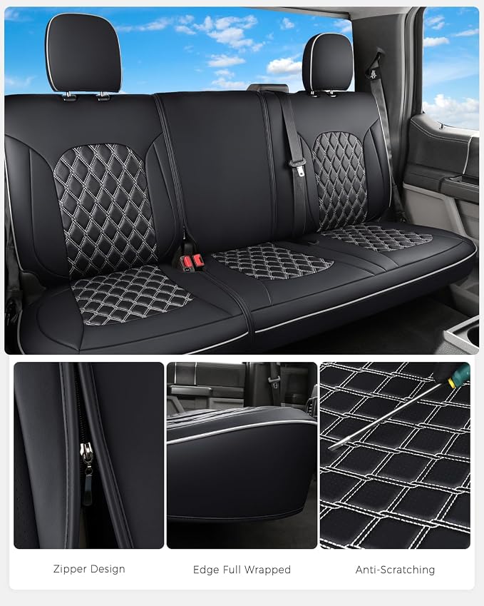 Huidasource Rear Car Seat Covers Fit for Ford F150, Automotive Car Seat Cushion Cover Fit for 2015-2026 F150 SuperCrew&2017-2026 F250 F350 F450 Super Duty Crew Cab Pickup(Back Row/Black&White)