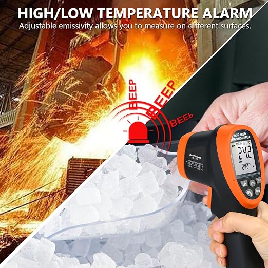 Pyrometer 30:1 Industrial, -58℉ to 2732℉ Digital High Temp Infrared Thermometer, Non Contact Laser Thermometer Gun, IR Temperature Gauge for Forge Grill (NOT for Human)