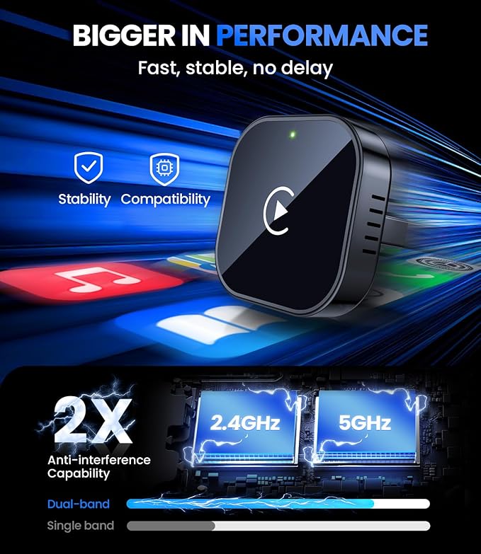 Teeran Wireless CarPlay Adapter for iPhone (2026 Upgraded), Mini Plug & Play for Cars with Factory Wired Apple CarPlay, Fast & Stable Connection, Easy Setup, Wide Vehicle Compatibility USB & USB C﻿