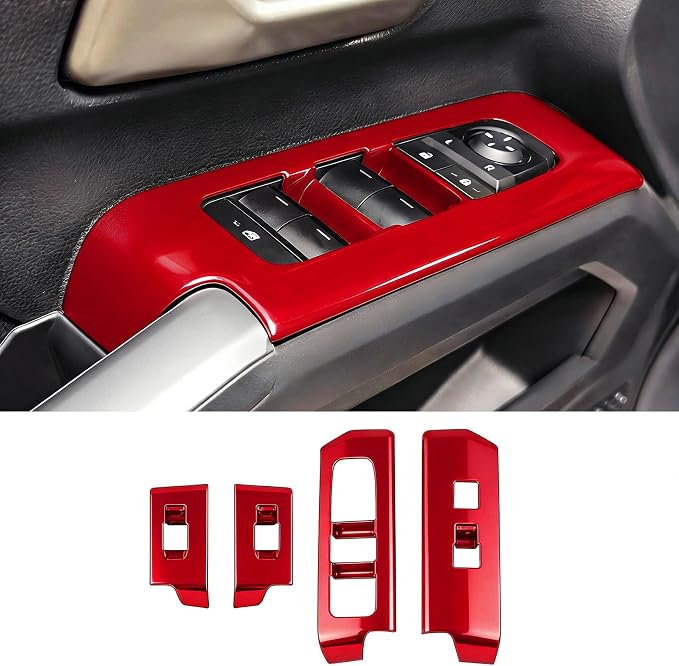 4Pcs Window Lift Cover for Toyota 4Runner 2025 2026 Interior Accessories (NOT Fit Tac0ma) Door Trim Cover Center Consoles ABS Decor Dark Red