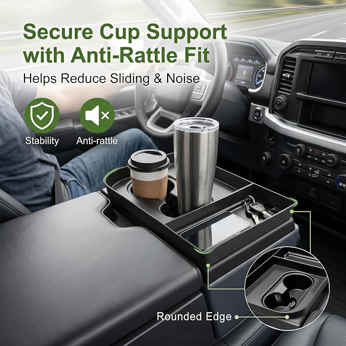 Center Console Cupholder Organizer for 2021-2025 Ford F150 & 2023-2026 F250 F350 F450 F550 F600 Super Duty Cup Holder Coaster Inserts Tray for Ford Super Duty Accessories(Jump Seat Only)
