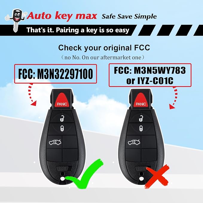 Programmable Keyfob, Replacement Car Keys Fob and DIY Programmer Kit for 2013-2016 Dodge Dart Remote M3N32297100