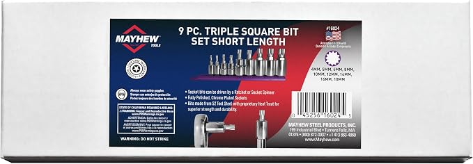 Mayhew Tools 16024 Triple Square Socket Bit Set, Chrome Plated, 9-Piece