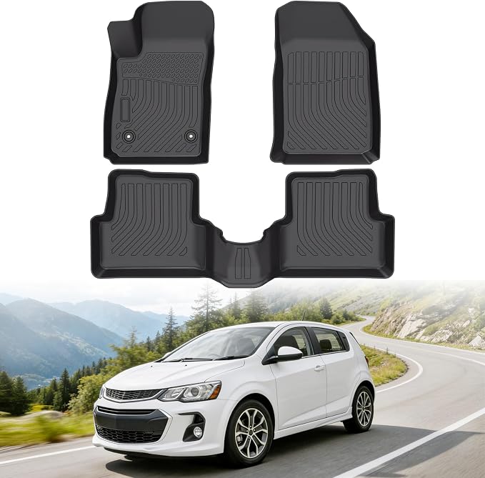 Floor Mats for Chevrolet Chevy Sonic 2012-2020, Heavy Duty TPE All Weather Protection, Waterproof Non-Slip Black Car Liners (Two-Row Floor Mats)