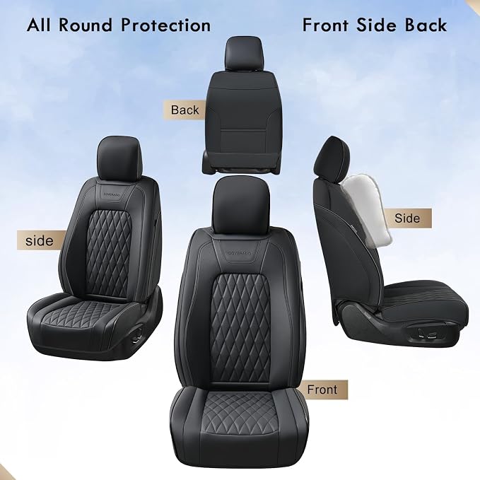 Coverado Leather Seat Covers Full Set Fit for Ford F150 F250 F350 F450, Waterproof Ford F150 Truck Seat Covers Fit for 2015-2026 F150 and 2017-2026 F250 F350 F450 (Black)