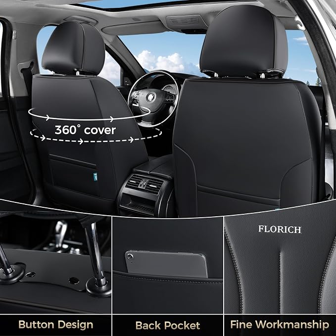 FLORICH Car Seat Covers Full Set, Leather Seat Covers for Cars, Waterproof Car Seat Protectors 5 Seats, Front and Rear Seat Covers for Cars, Automotive Seat Protector Fit for Most Car SUV Truck